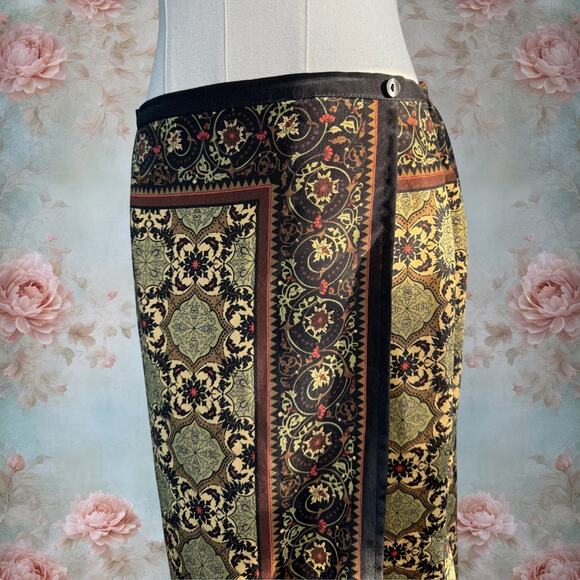 Vintage Sag Harbor Floral Geometric Pattern Wrap Scarf Midi Skirt - Picture 2 of 5